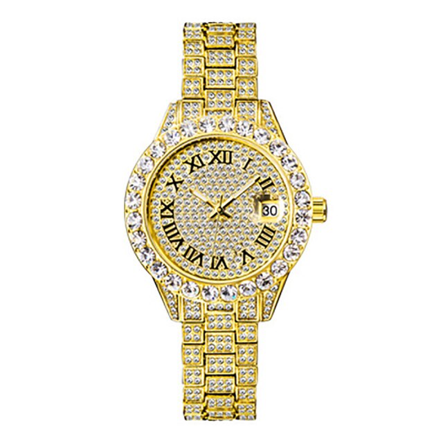 New Women Watch Gold Silver Color Luxury Rhinestones Stainless Steel Watch Hip Hop
